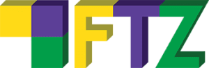 A yellow and green letter f in front of a purple background.