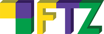 A yellow and green letter f in front of a purple background.